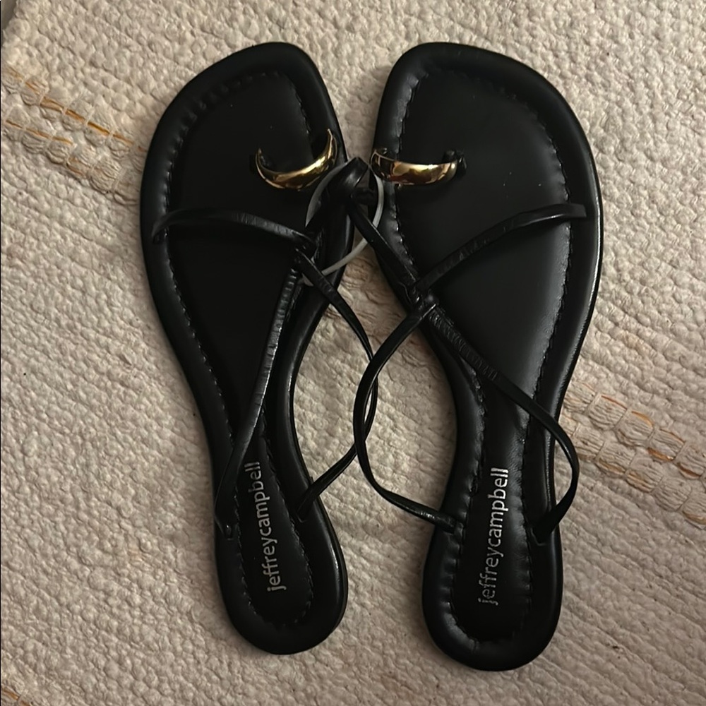 JEFFREY CAMBPELL GOLD TOE RING BLACK SANDALS
